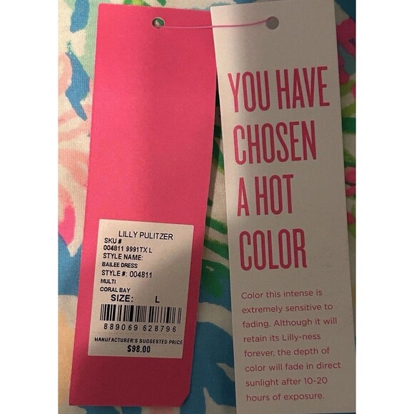 Lilly Pulitzer Bailee Multi Coral Bay 100% Cotton Dress Size Large (12/14) - Picture 8 of 13